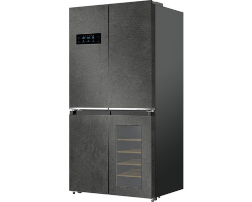 Grauer Mehrzonen-Kühlschrank mit digitaler Anzeige und Weinkühler