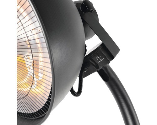 Detailansicht eines Infrarot-Heizstrahlers mit Bedienfeld