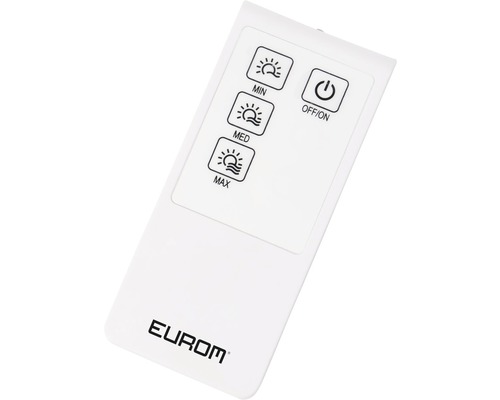 Eurom Fernbedienung mit Tasten zur Einstellung von minimaler, mittlerer und maximaler Leistung sowie zum Ein- und Ausschalten