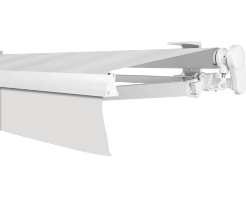 SOLUNA Gelenkarmmarkise Proof 5x3,5 Stoff Dessin 0001 Gestell RAL 9010 reinweiß Antrieb rechts inkl. Kurbel