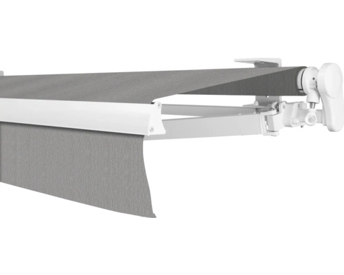 SOLUNA Gelenkarmmarkise Proof 5,5x2 Stoff Dessin 8396 Gestell RAL 9010 reinweiß Antrieb rechts inkl. Kurbel