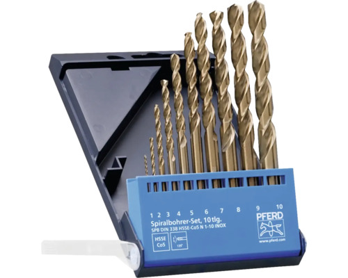 Kit de forets à spirale PFERD INOX HSSE N Ø 1-10mm, 10 pces Jeu de forets hélicoïdaux avec 10 pièces dans le support