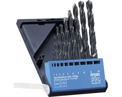 Kit de forets à spirale PFERD INOX HSSE N Ø 1-10 mm, 10 pces Jeu de forets hélicoïdaux avec 10 pièces dans un support