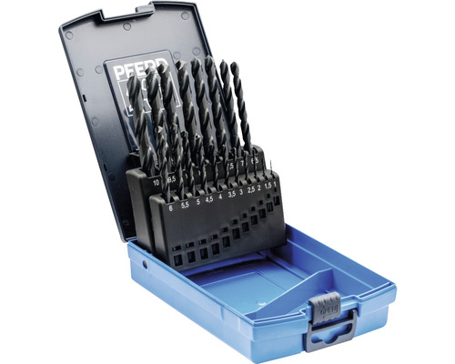 Kit de forets à spirale PFERD STEEL HSSG N Ø 1-10 mm, 19 pces Jeu de forets dans un coffret ouvert