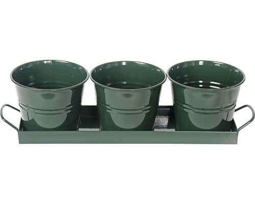 Jardinière avec trois pots de fleurs et poignées de transport