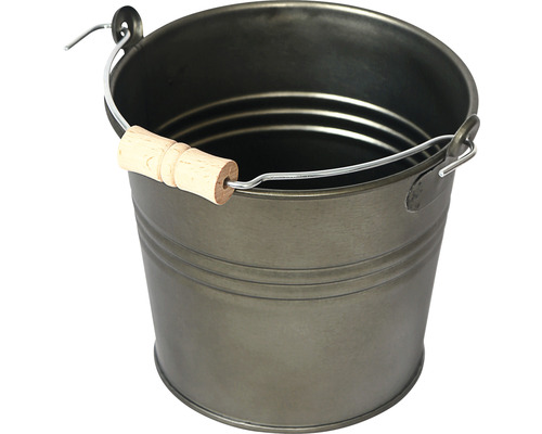 Seau en métal avec poignée en bois