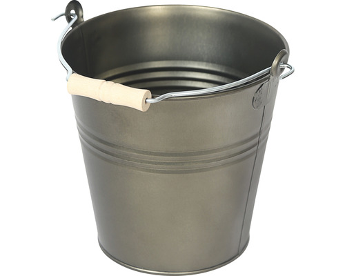 Seau en métal avec poignée en bois