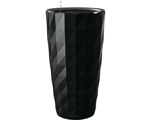 Pflanzkübel Lechuza Diamante Premium Kunststoff 41 x 41 x 77 cm schwarz hochglanz inkl. Erdbewässerungsystem, Pflanzeinsatz und Wasserstandsanzeiger Schwarzer Pflanztopf mit geometrischem Muster