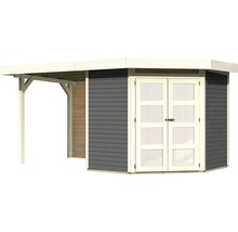 Gartenhaus Karibu Grünwald 3 inkl. Anbaudach 2,4 m und Rückwand 467 x 238 cm terragrau