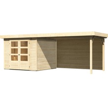 Gartenhaus Karibu Kodiak 3,5 inkl. Anbaudach 2,8 m, Rückwand 528,5 x 238 cm natur