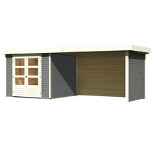 Gartenhaus Karibu Kodiak 3,5 inkl. Anbaudach 2,8 m, Rück- und Seitenwand 528,5 x 262 cm terragrau
