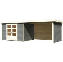 Gartenhaus Karibu Kodiak 5 inkl. Anbaudach 2,8 m, Rück- und Seitenwand 591,5 x 262 cm terragrau