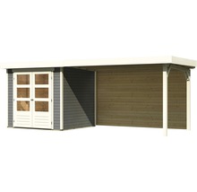 Gartenhaus Karibu Kodiak 2 inkl. Anbaudach 2,8 m, Rückwand 504,5 x 238 cm terragrau