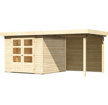 Gartenhaus Karibu Kodiak 3,5 inkl. Schleppdach 2,4 m und Rückwand 491 x 262 cm natur