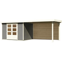 Gartenhaus Karibu Kodiak 4 inkl. Anbaudach 2,8 m, Rückwand 591,5 x 238 cm terragrau