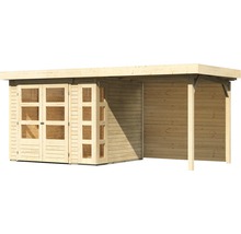 Gartenhaus Karibu Naomi 3 inkl. Anbaudach 2,4 m, Rückwand 491 x 238 cm natur