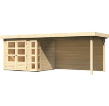 Gartenhaus Karibu Naomi 3 inkl. Anbaudach 2,8 m, Rückwand 528,5 x 238 cm natur