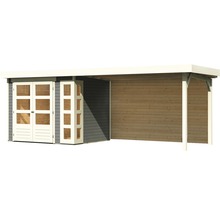 Gartenhaus Karibu Naomi 3 inkl. Anbaudach 2,8 m, Rückwand 528,5 x 238 cm terragrau