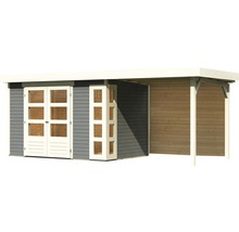 Gartenhaus Karibu Naomi 4 inkl. Anbaudach 2,4 m, Rückwand 554 x 238 cm terragrau