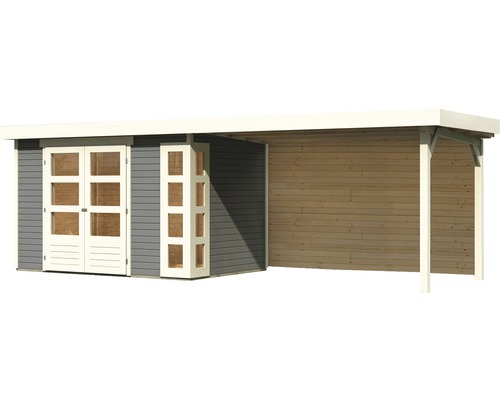 Gartenhaus mit Doppeltür und Anbau aus Holz