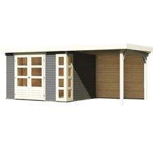 Gartenhaus Karibu Naomi 5 inkl. Anbaudach 2,4 m, Rückwand 554 x 262 cm terragrau