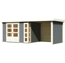 Gartenhaus Karibu Naomi 5 inkl. Anbaudach 2,4 m, Rück- und Seitenwand 554 x 262 cm terragrau
