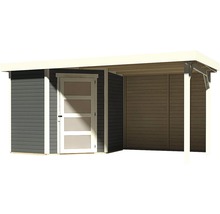 Gartenhaus Karibu Anvik 3 inkl. Anbaudach 2,4 m, Rückwand 467 x 238 cm terragrau