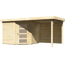 Gartenhaus Karibu Anvik 5 inkl. Anbaudach 2,4 m, Rückwand 493 x 262 cm natur
