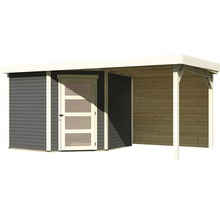 Gartenhaus Karibu Anvik 5 inkl. Anbaudach 2,4 m, Rückwand 493 x 262 cm terragrau