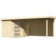 Gartenhaus Karibu Anvik 5 inkl. Anbaudach 2,8 m, Rückwand 503 x 262 cm natur