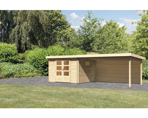 Abri de jardin Karibu Tossens 3 avec extension de toit de 4,4 m, panneau arrière 716,5 x 333 cm naturel Abri de jardin Karibu Tossens 3 avec extension de toit de 4,4 m, panneau arrière 716,5 x 333 cm naturel