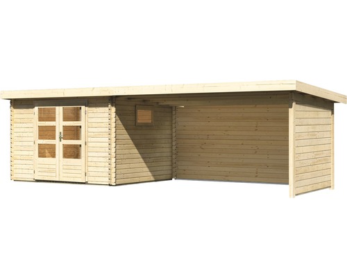 Abri de jardin en bois avec porte double et abri voiture