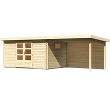 Gartenhaus Karibu Tossens 5 inkl. Anbaudach 3,3 m, Rückwand 706 x 333 cm natur
