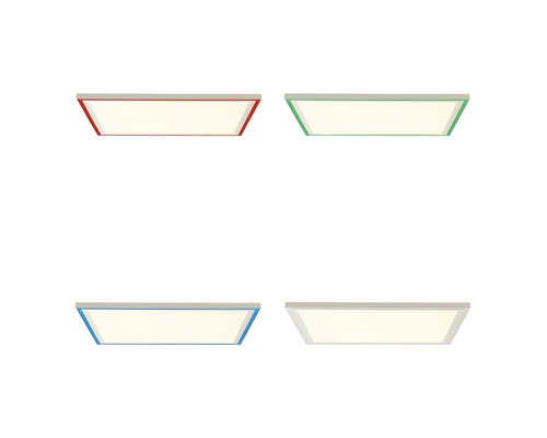 Quatre plafonniers LED de forme rectangulaire avec différentes couleurs de cadre