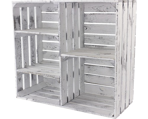 Armoire vintage avec 3 tablettes blanc look usé 75x35x68 cm Étagère en bois avec plusieurs compartiments