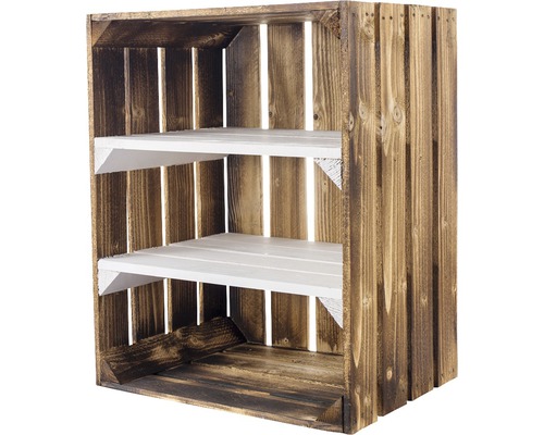 Caisse pour étagère vintage avec 2 tablettes blanc bois foncé moiré 50x30x40 cm Caisse en bois avec deux étagères