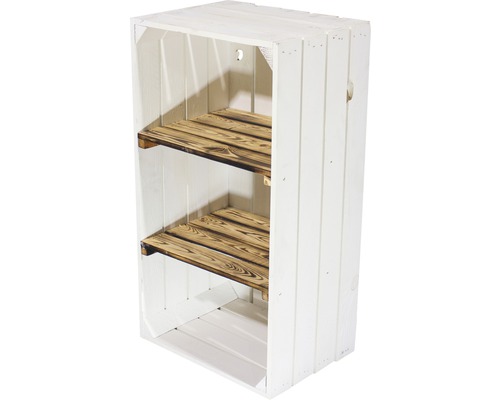Caisse pour étagère vintage avec 3 compartiments blanc moiré 68x30x40 cm Étagère en caisses de bois peintes en blanc avec deux étagères