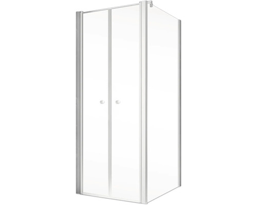 Eckdusche mit zwei Drehtüren aus Glas