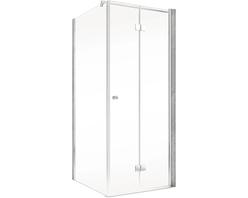Cabine de douche d'angle avec porte pivotante et verre transparent