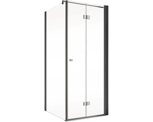 Eckdusche mit Klarglas und schwarzem Rahmen