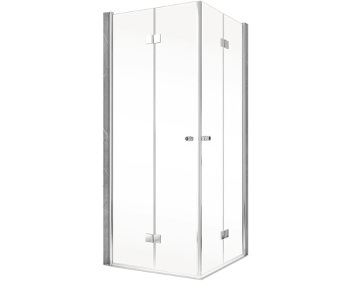 Eckdusche mit transparentem Glas und Drehfalttür