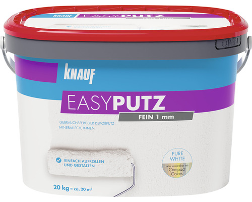 Enduit décoratif Knauf EASYPUTZ fin 1,0 mm blanc 20 kg Knauf Easyputz, enduit décoratif prêt à l''emploi, minéral, pour l''intérieur, grain fin 1 millimètre, 20 kilogrammes