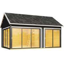 Abri de jardin moderne avec portes coulissantes et tuiles