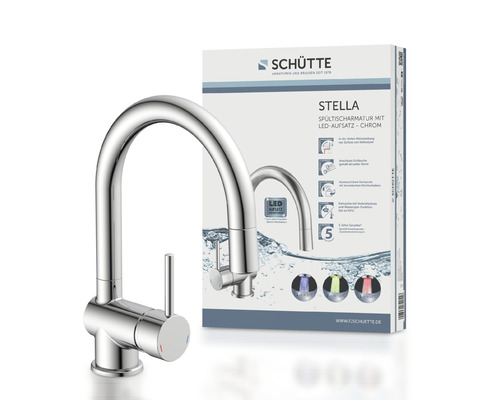 Schütte Stella robinet d''évier avec éclairage LED en chrome et emballage du produit