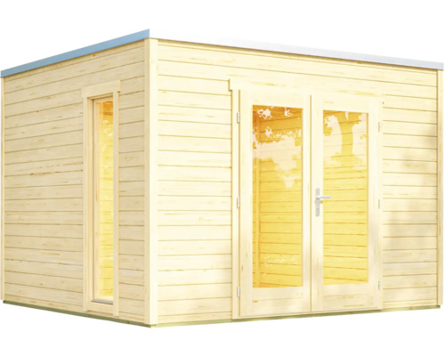 Abri de jardin en bois avec fenêtres et double porte