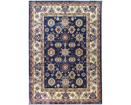 Tapis oriental bleu avec motifs géométriques
