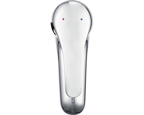 Robinet chromé avec marquage rouge et bleu pour le réglage de la température