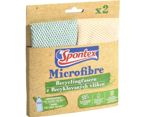 Chiffon en microfibres Spontex Microfibre en fibres recyclées 2 pièces Spontex Microfibre chiffons de nettoyage en fibres recyclées, lot de 2