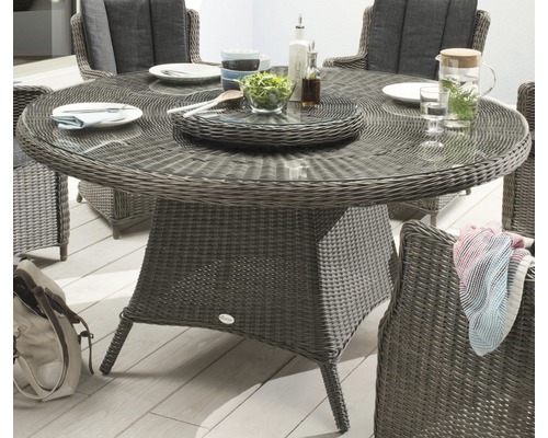 Table de jardin Destiny LUNA Ø150x75 cm avec plateau rotatif, rotin synthétique, vintage gris Table de jardin Destiny LUNA Ø150x75 cm avec plateau rotatif, rotin synthétique, vintage gris