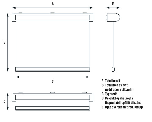 Schéma technique d''un store enrouleur avec indication des dimensions.